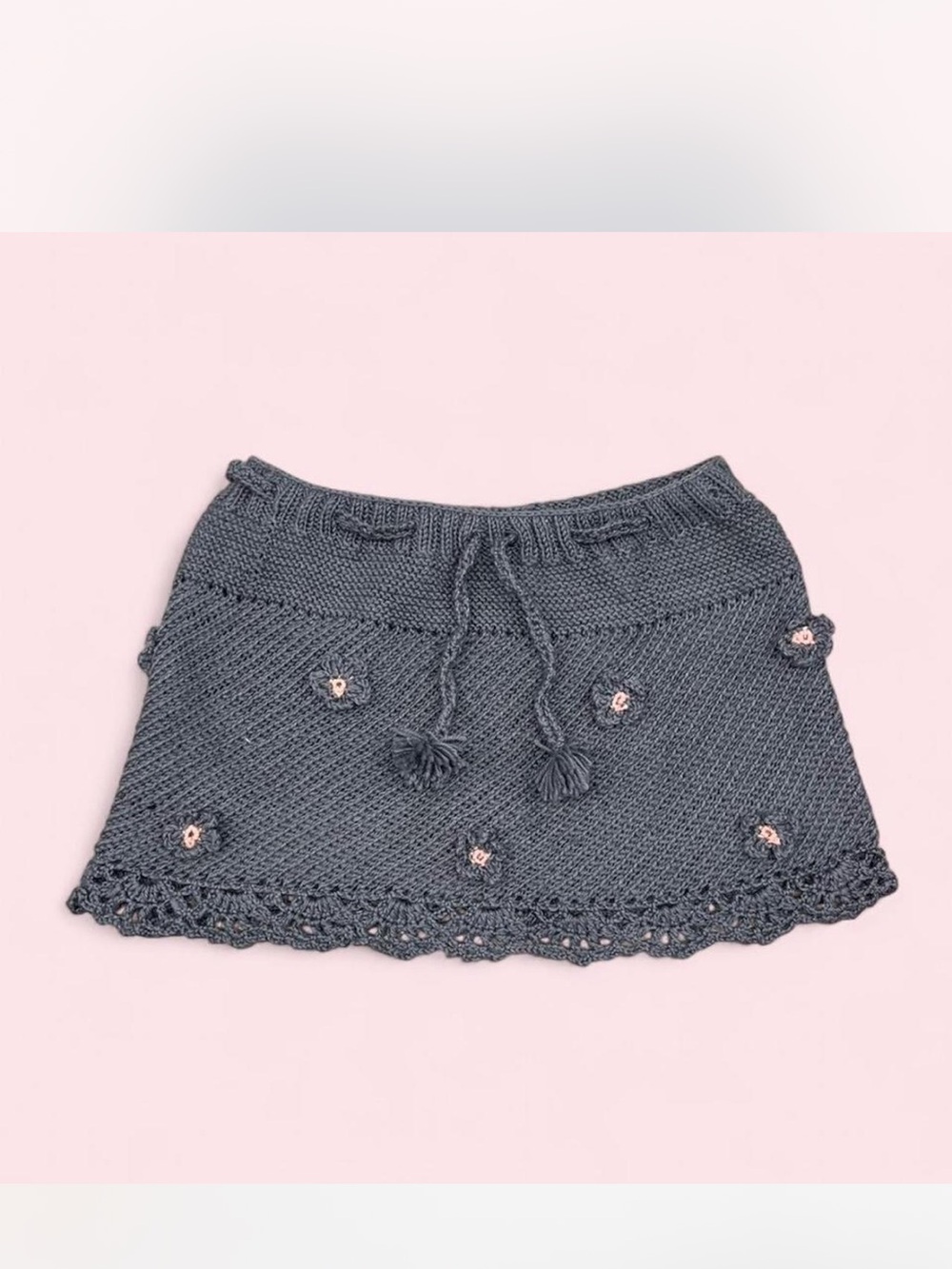 Knit Crochet Mini Skirt with 3D flower details